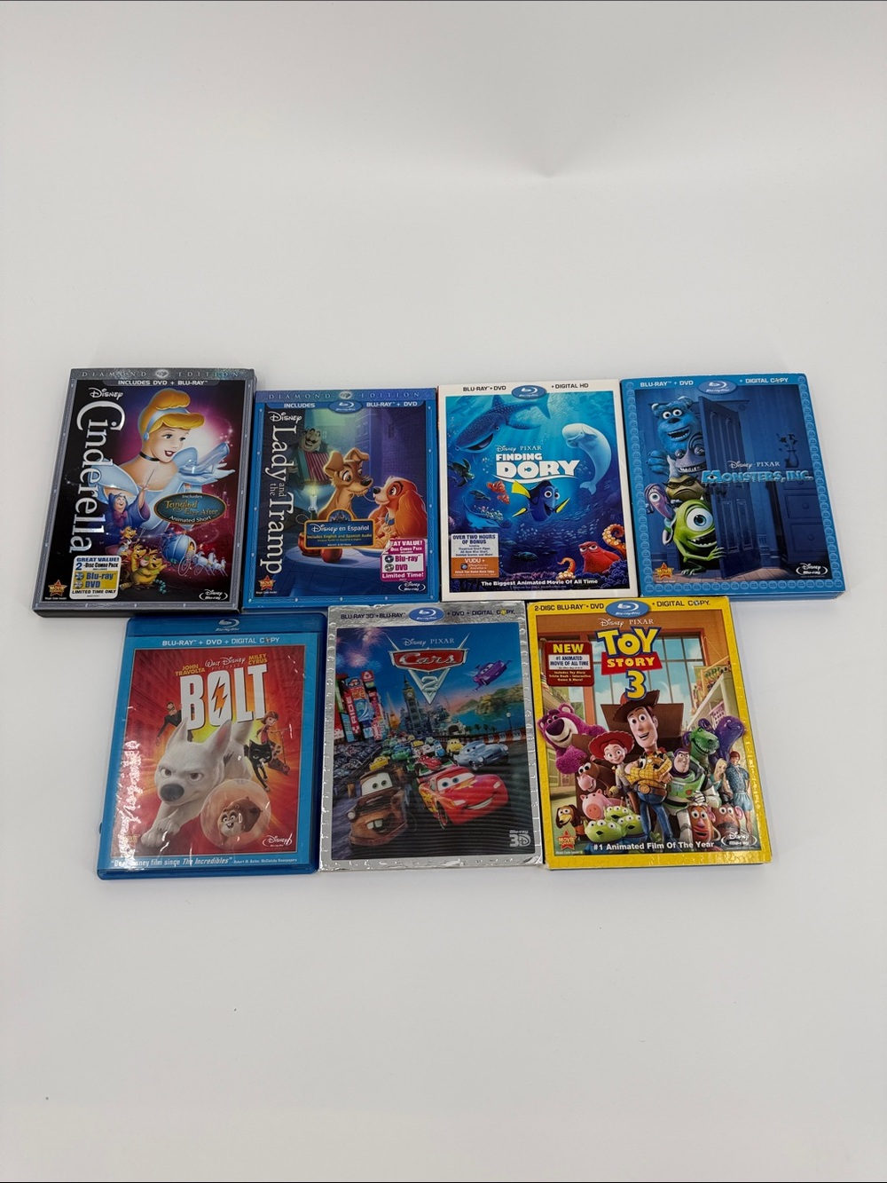 Disney Blu-ray Movie Bundle Cinderella Toy Story3 Cars Monster Inc Lady Tramp